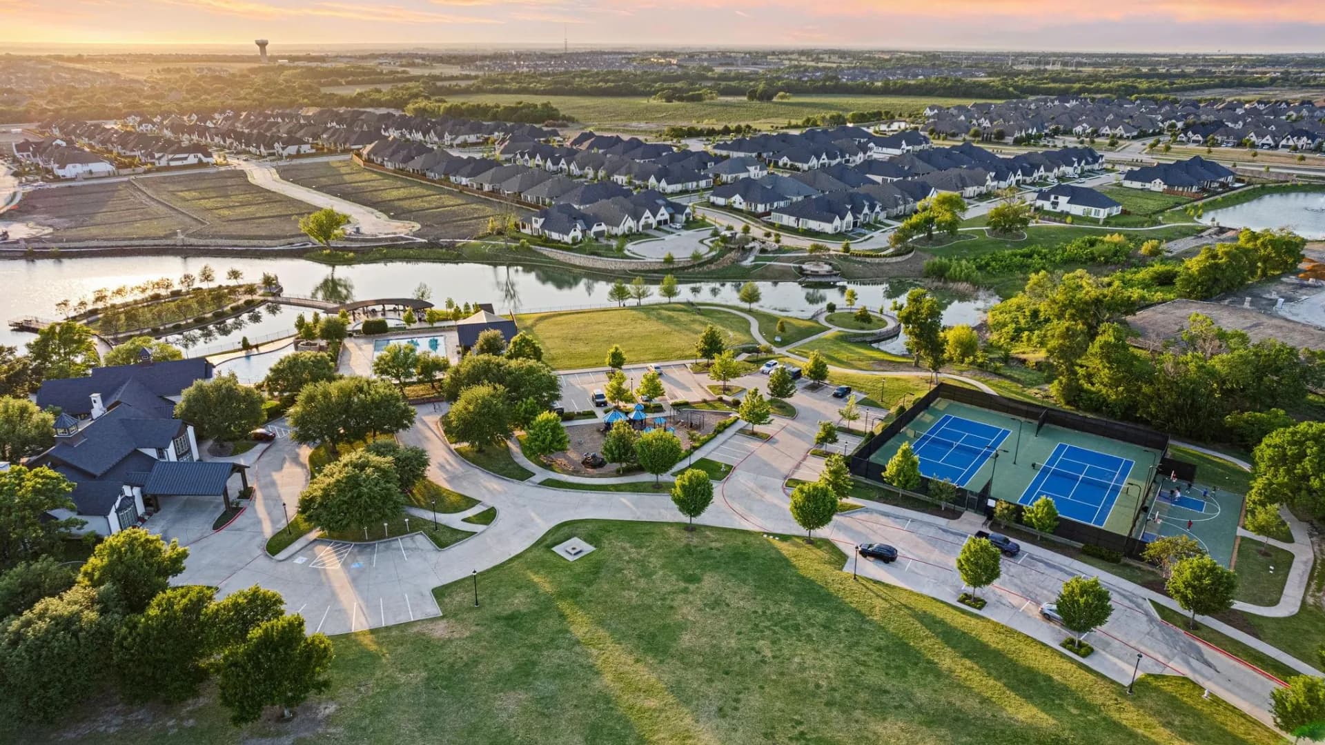Aerial view of Mustang Lakes in Celina, Texas
