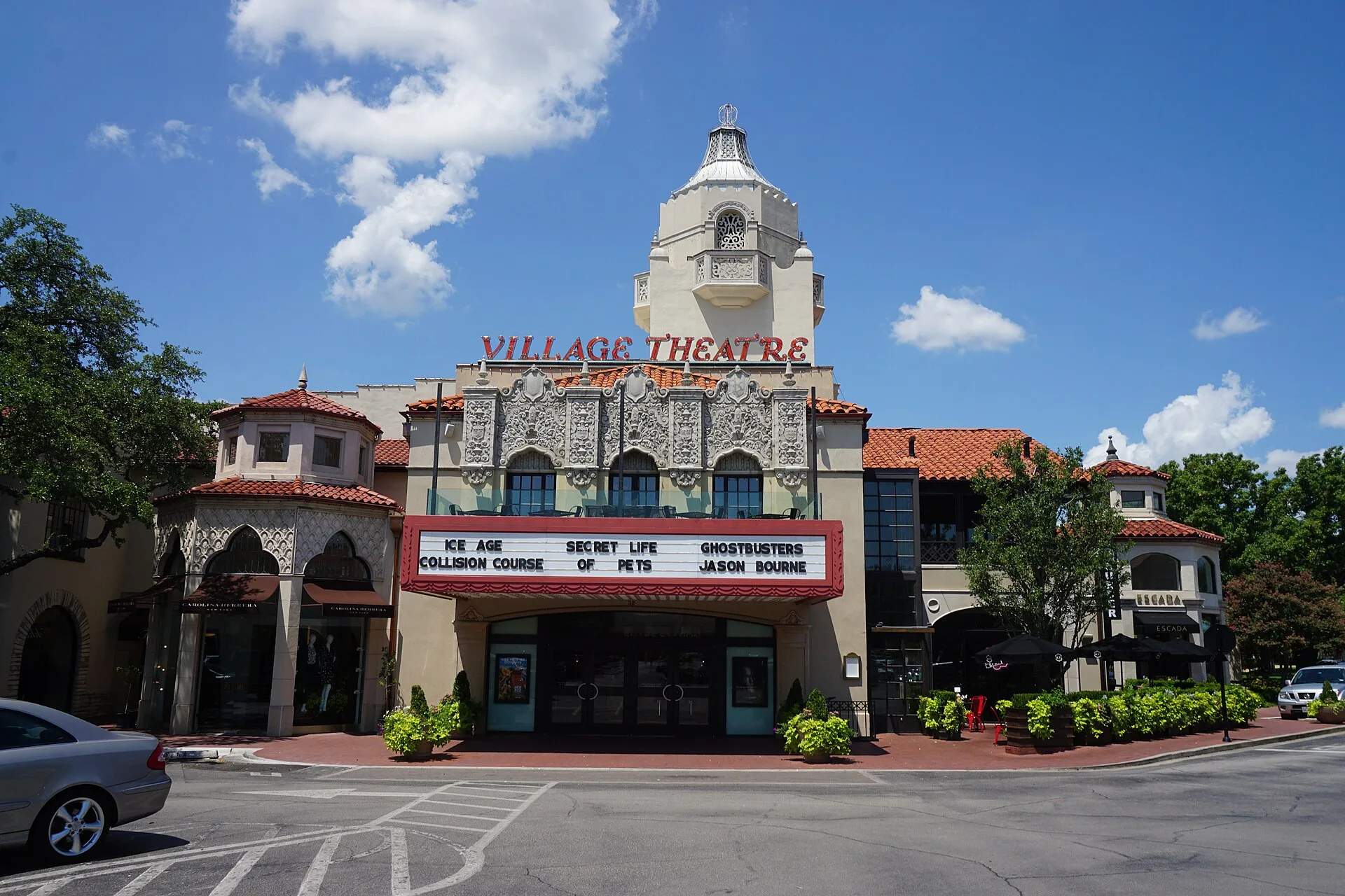 The Spanish-style Village Theatre at Highland Park Village in Highland Park, Texas